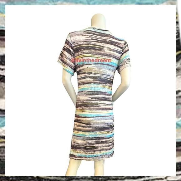 NWT David Cline V-Neck Short Sleeve T-Shirt Dress SZ Small Black Stripe $119 - Picture 7 of 15